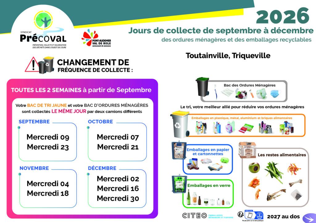 2 - Toutainville - Triqueville-2026 jours de collecte à partir de septembre jusqu'en décembre 2026