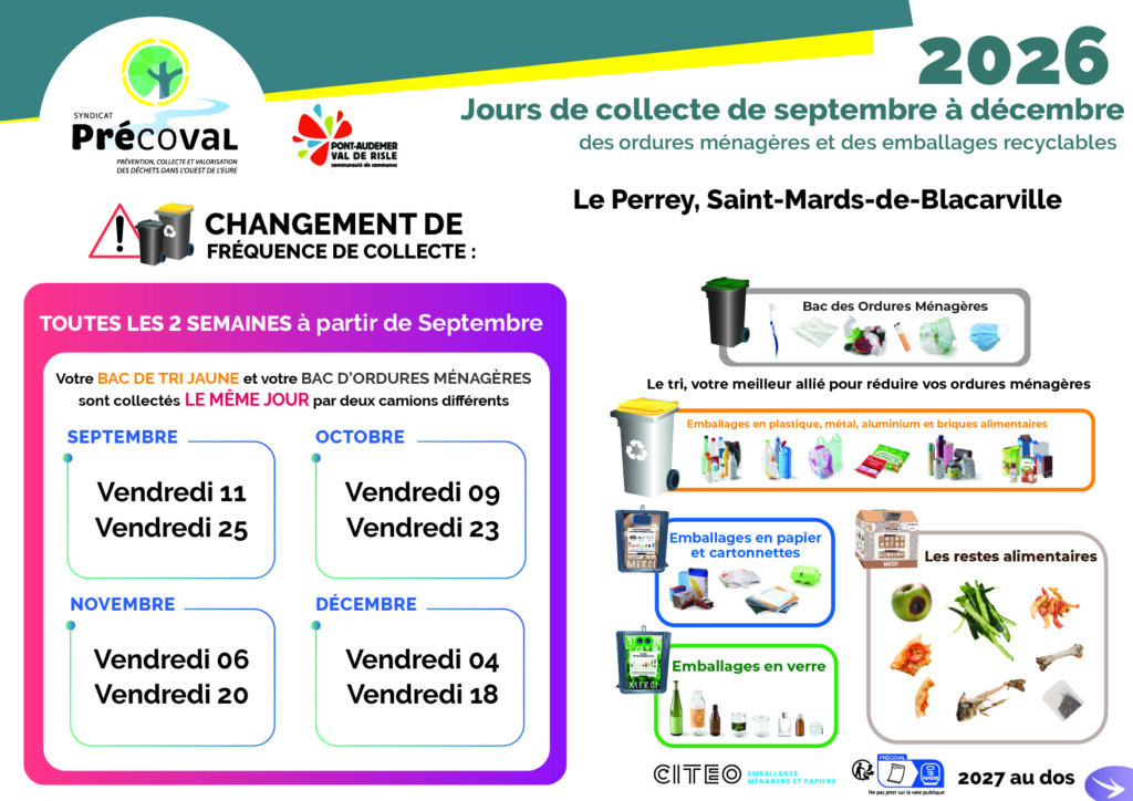 3 - Le Perrey - St Mards jours de collecte à partir de septembre jusqu'en décembre 2026