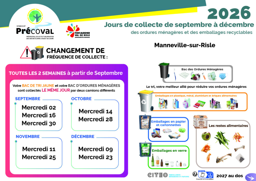 5 - Manneville jours de collecte à partir de septembre jusqu'en décembre 2026